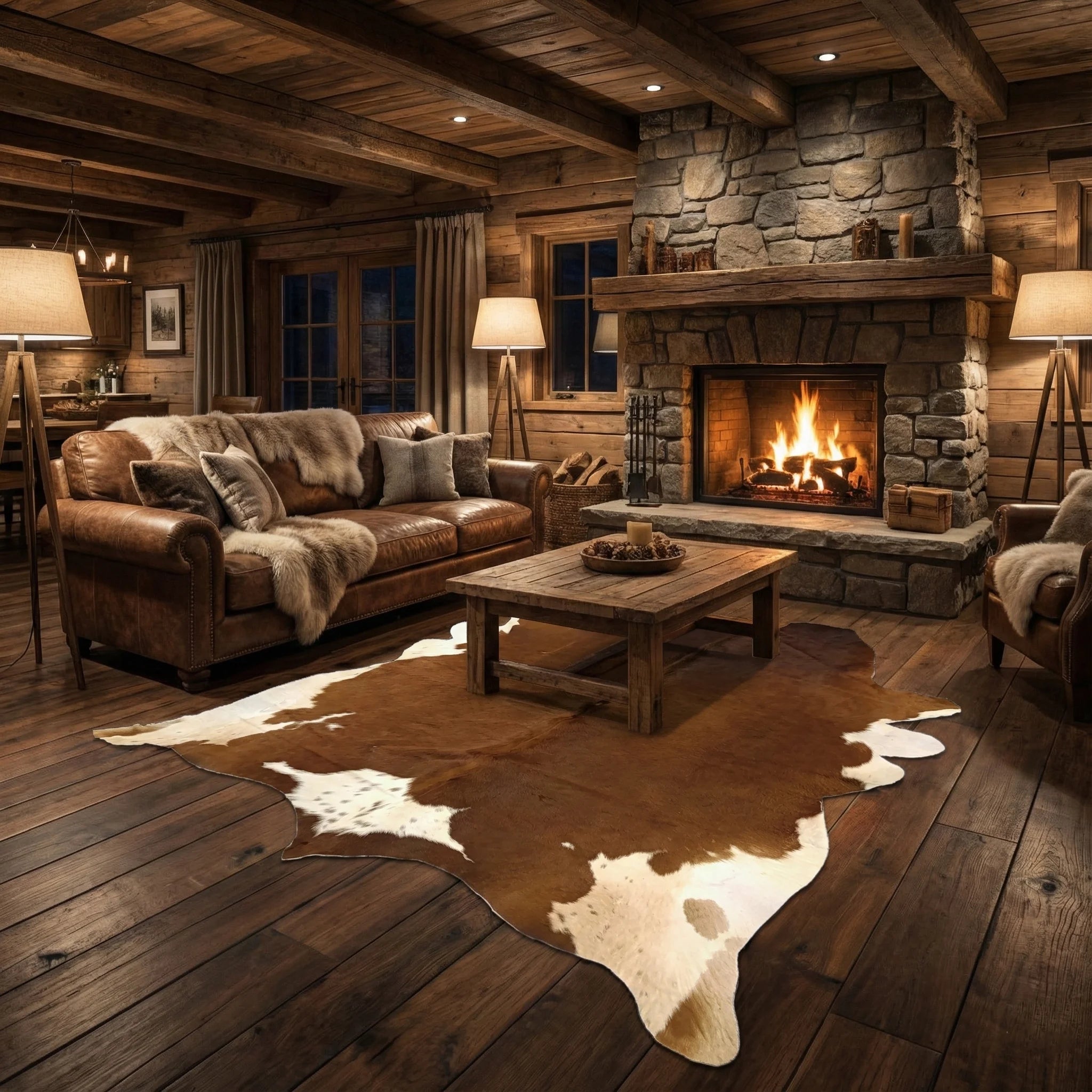 Premium 100% Genuine Cowhide Rug American Style Brown and White