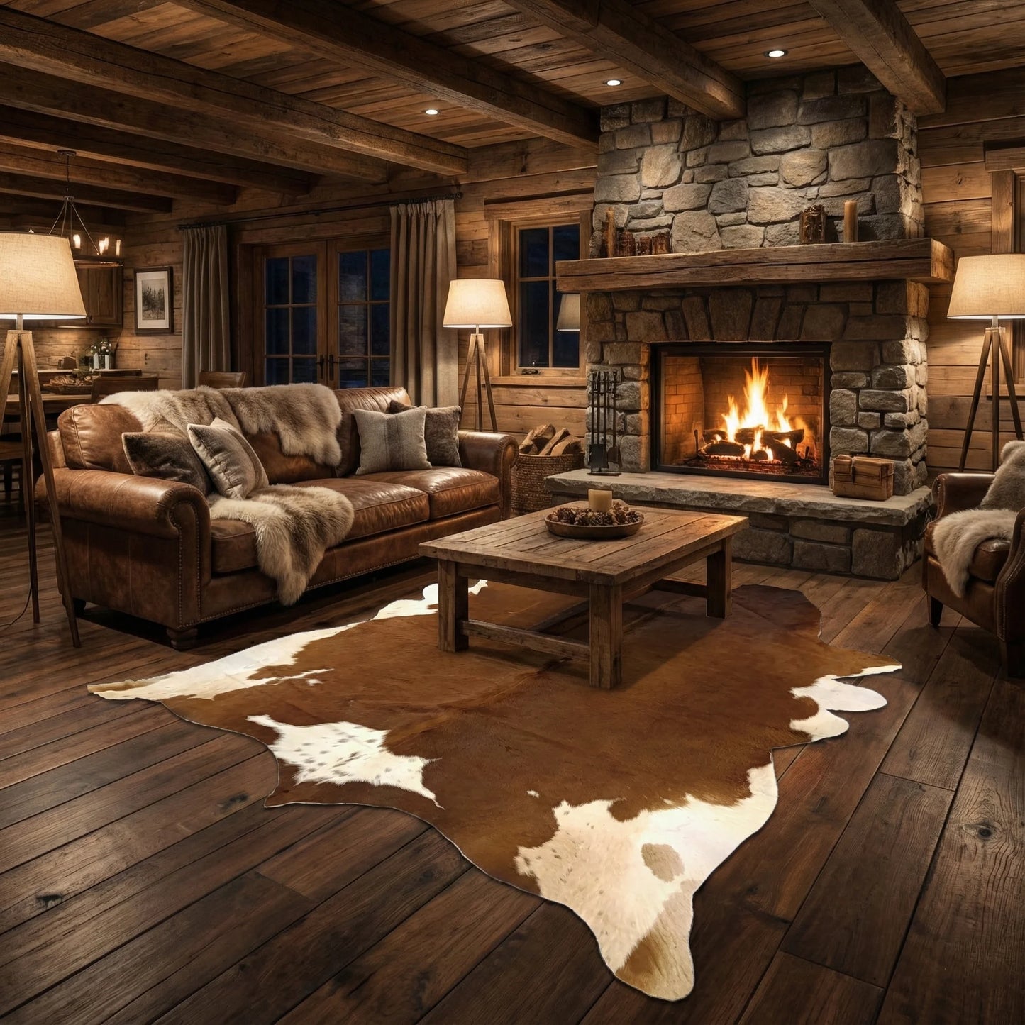 Premium 100% Genuine Cowhide Rug American Style Brown and White