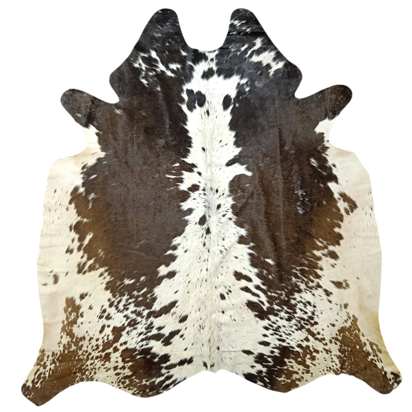 Brown and White, Brown salt and pepper, Tricolor Cowhide Rug – 5'-5" x 5'-6"