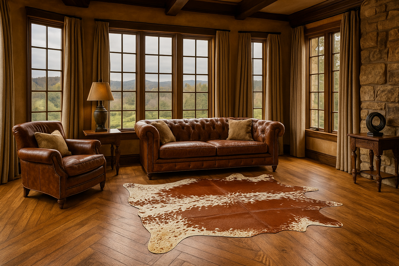 Rustered Bonze Tan & White Cowhide Rug