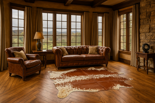 Rustered Bonze Tan & White Cowhide Rug
