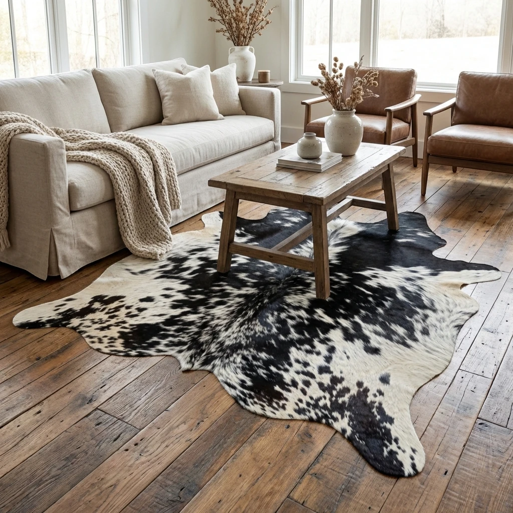 Dark Galaxy Black Speckled Cowhide Rug