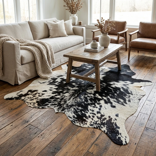 Dark Galaxy Black Speckled Cowhide Rug