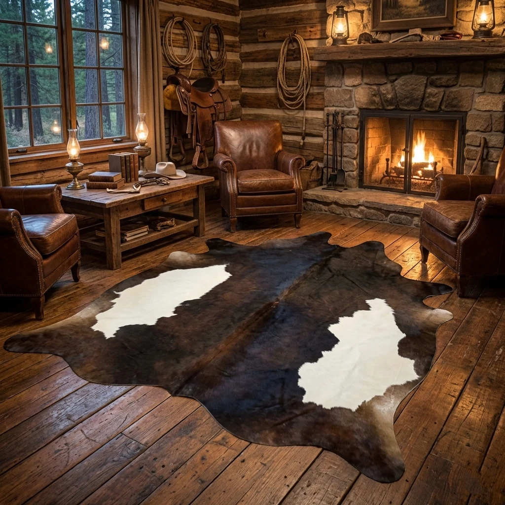 Dual Tone Heritage Genuine Natural Cowhide Rug Mahogany & White