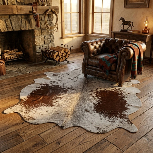 Brown and White, Brown salt and pepper Cowhide Rug – 5'-3" x 5'-11"