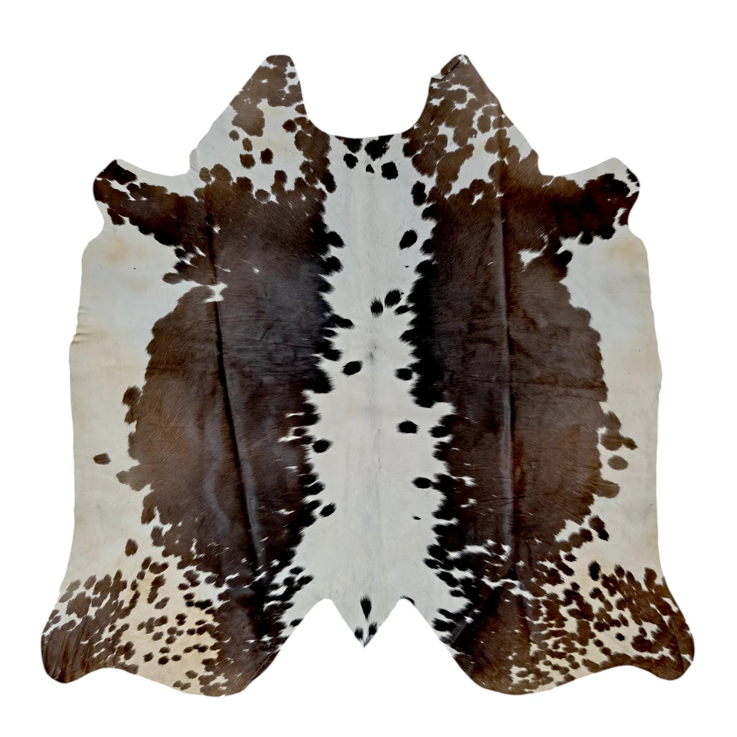 Brown and White salt and pepper, Tricolor Cowhide Rug – 4'-10" x 4'-9"