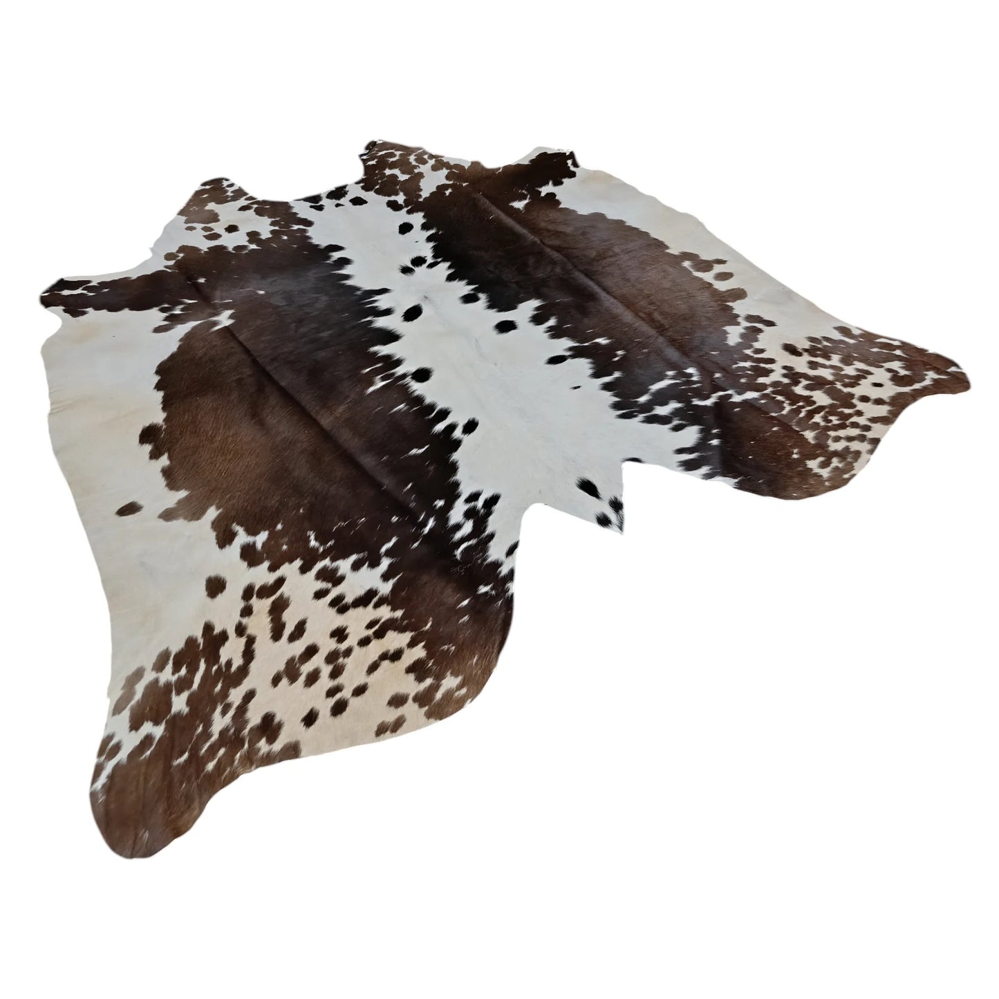 Brown and White salt and pepper, Tricolor Cowhide Rug – 4'-10" x 4'-9"
