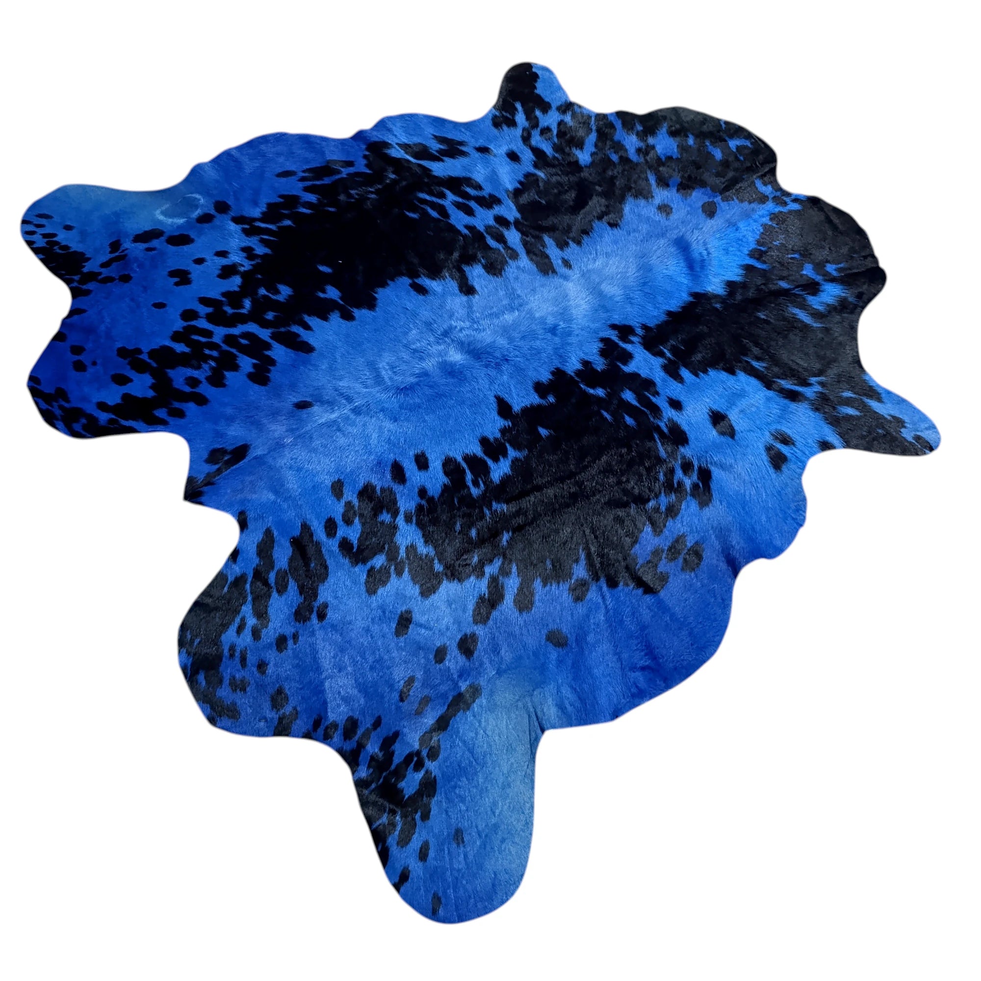 Dyed Blue Cowhide Rug with Black Spots (5x5 ft) – Azure Noir | Ventinots