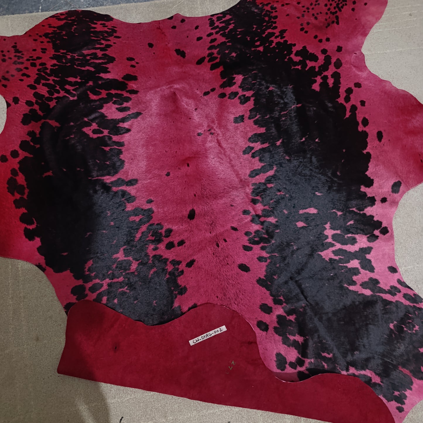 Dyed Red Cowhide Rug with Black Speckles (5x5 ft) – Crimson Noir | Ventinots