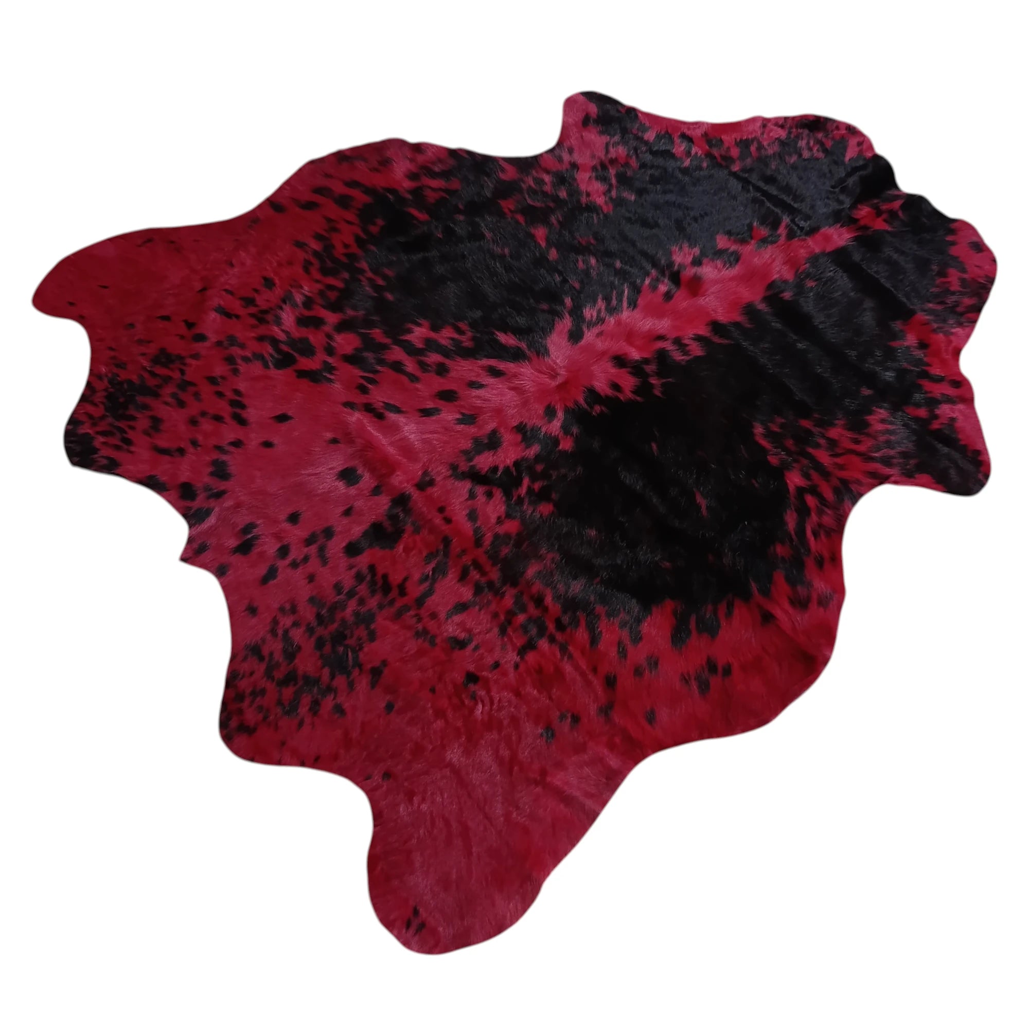 Ruby Eclipse – Dyed Red Cowhide Rug with Fine Black Speckled Pattern