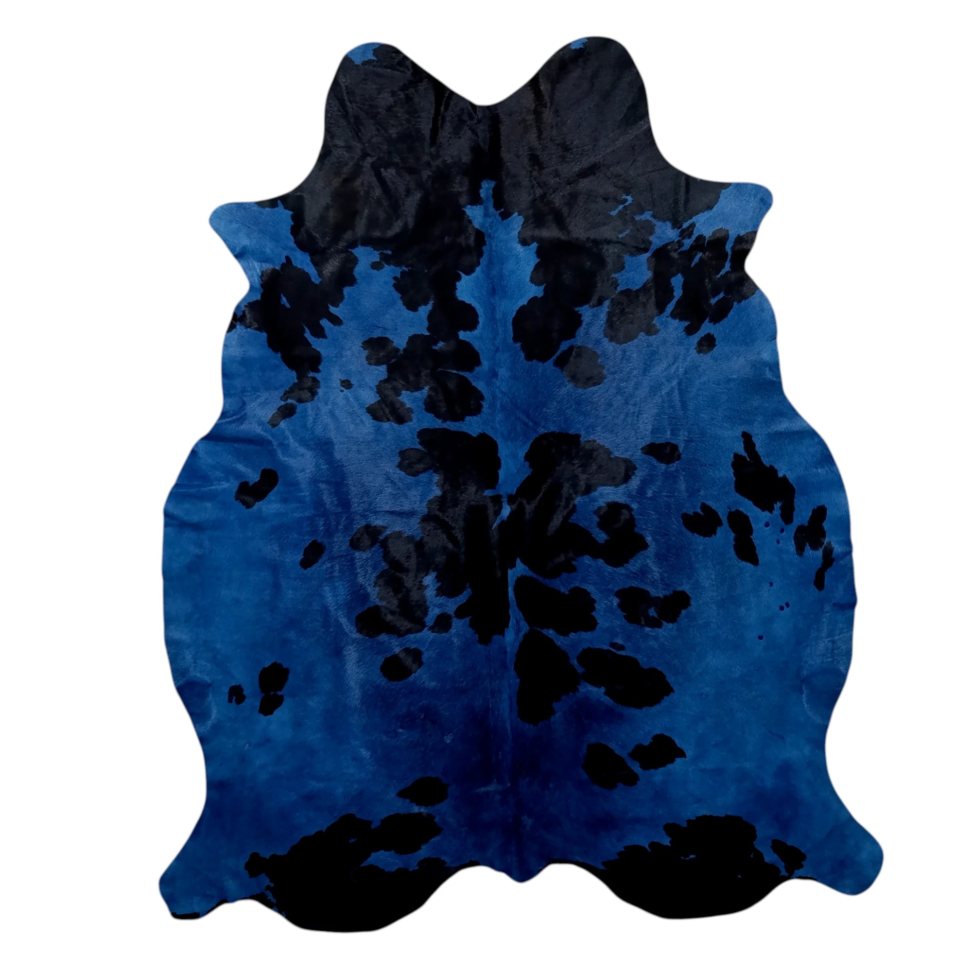 Large Blue Dyed Cowhide Rug — Navy to Cobalt with Natural Black Spots | 4'10" x 5'9"