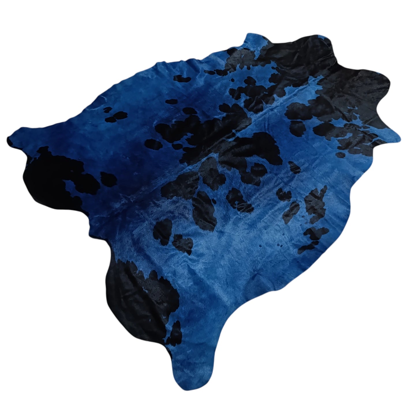 Large Blue Dyed Cowhide Rug — Navy to Cobalt with Natural Black Spots | 4'10" x 5'9"