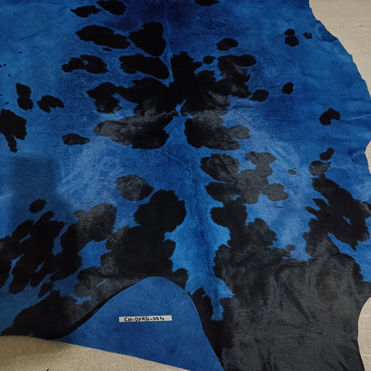 Large Blue Dyed Cowhide Rug — Navy to Cobalt with Natural Black Spots | 4'10" x 5'9"