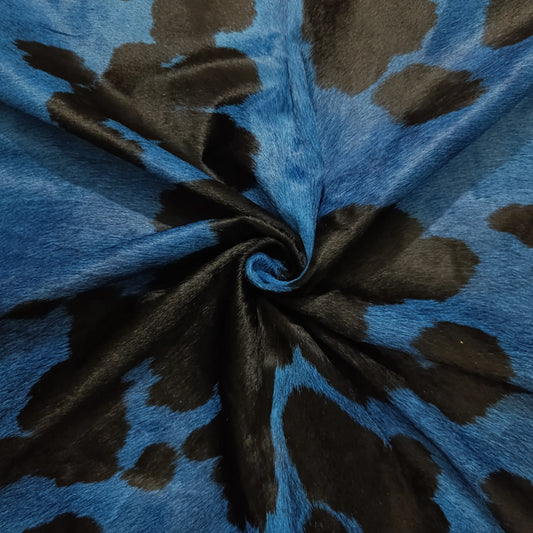 Large Blue Dyed Cowhide Rug — Navy to Cobalt with Natural Black Spots | 4'10" x 5'9"