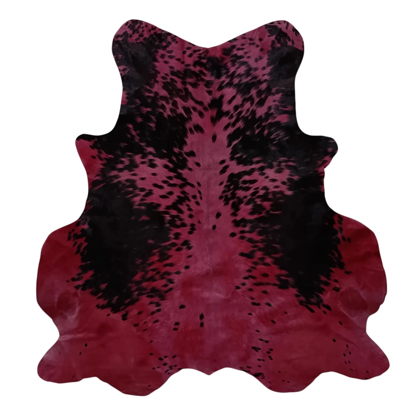 Medium Red Dyed Cowhide Rug — Warm Crimson with Black Markings | 4'4" x 4'6"
