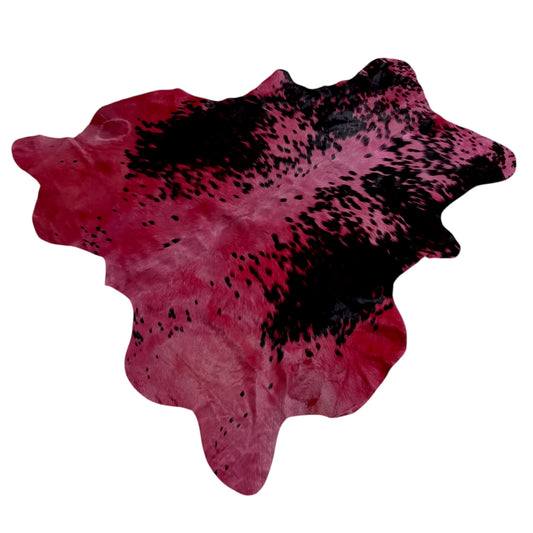 Medium Red Dyed Cowhide Rug — Warm Crimson with Black Markings | 4'4" x 4'6"
