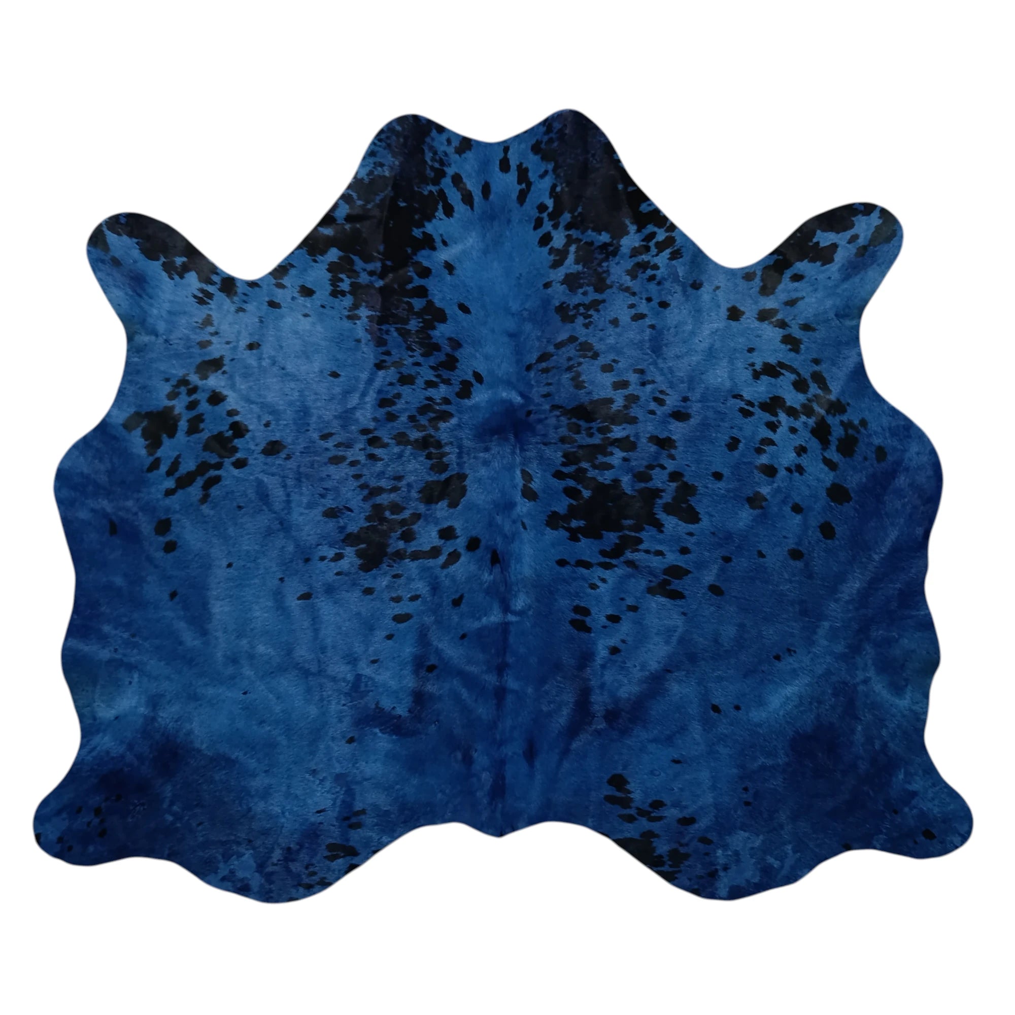 Blue Dyed Cowhide Accent Rug — Turquoise to Deep Blue with Natural Spots | 4'5" x 3'7"