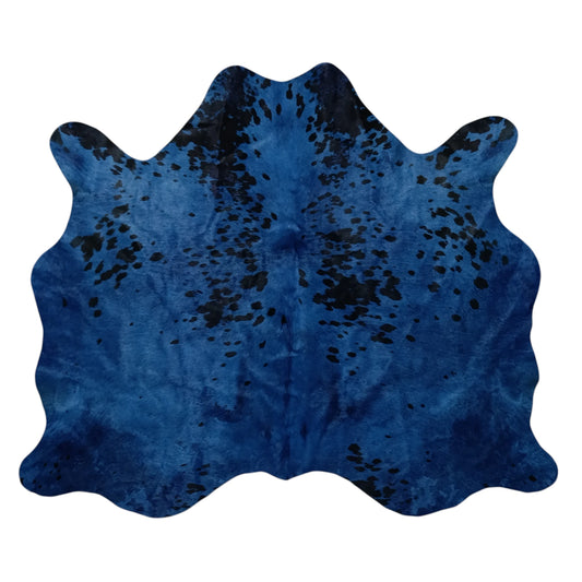 Blue Dyed Cowhide Accent Rug — Turquoise to Deep Blue with Natural Spots | 4'5" x 3'7"