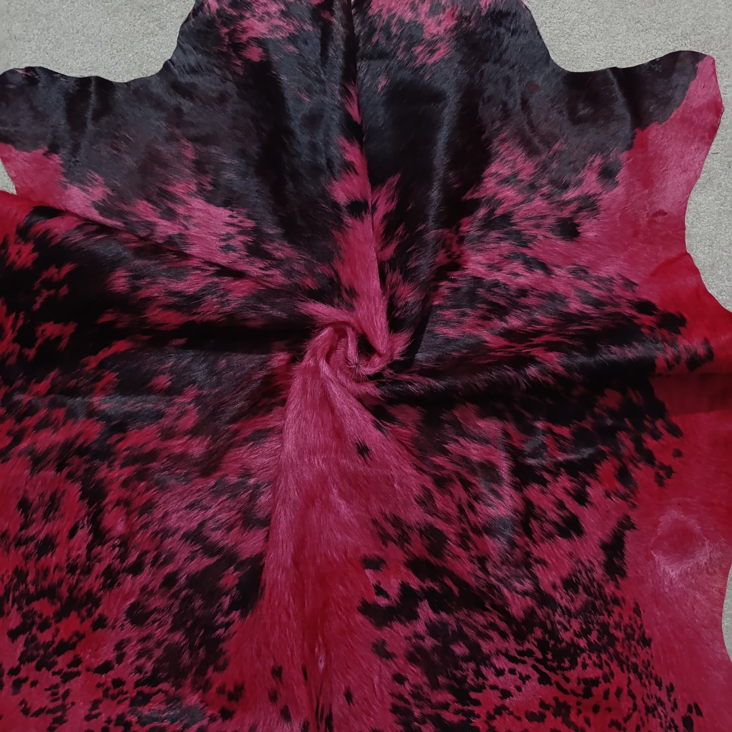 Small Genuine Dyed Red Cowhide Rug — Vivid Crimson Accent Hide | 3'6" x 3'7"
