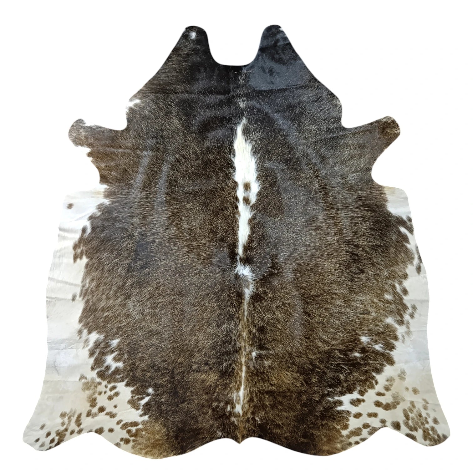 Brown and White, Tricolor Cowhide Rug – 5'-3" x 5'-3"