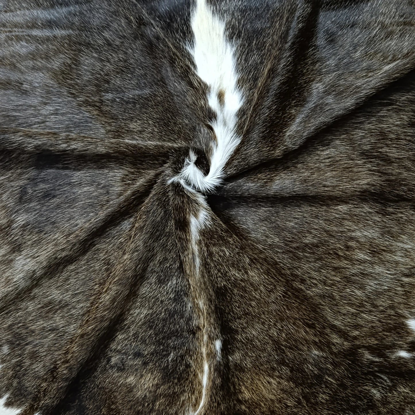 Brown and White, Tricolor Cowhide Rug – 5'-3" x 5'-3"