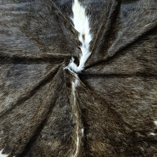 Brown and White, Tricolor Cowhide Rug – 5'-3" x 5'-3"