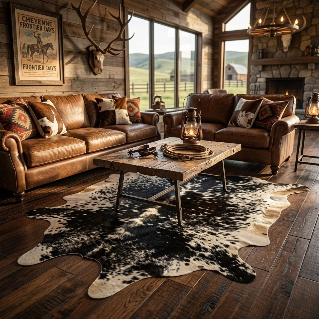 Premium Black and White, Black Salt and pepper, Black salt and pepper Brazilian Cowhide Rug – 5'-0" x 4'-10"