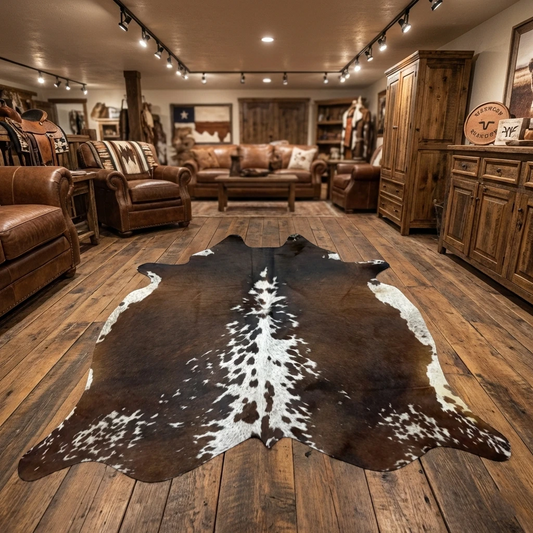 Rustic Ember Brown & White Cowhide Rug