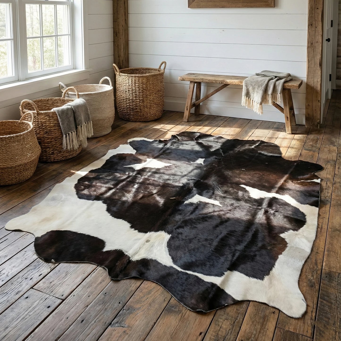 Obsidian Split Cowhide Rug Black & White