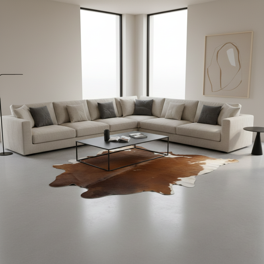 Premium 100% Genuine Cowhide Rug American Style Brown and White