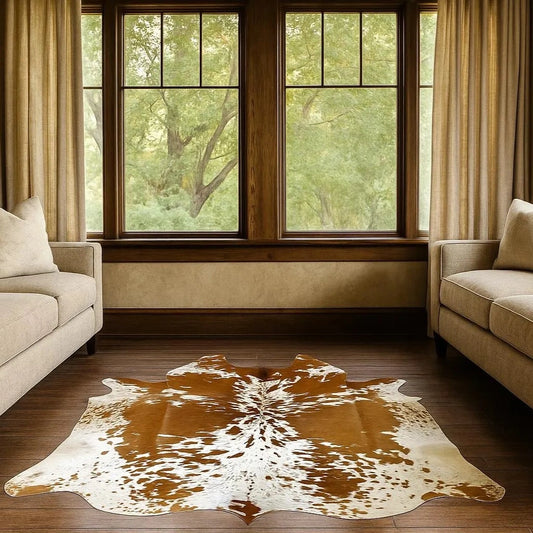 Brown and White salt and pepper Cowhide Rug – 4'-11" x 4'-9"