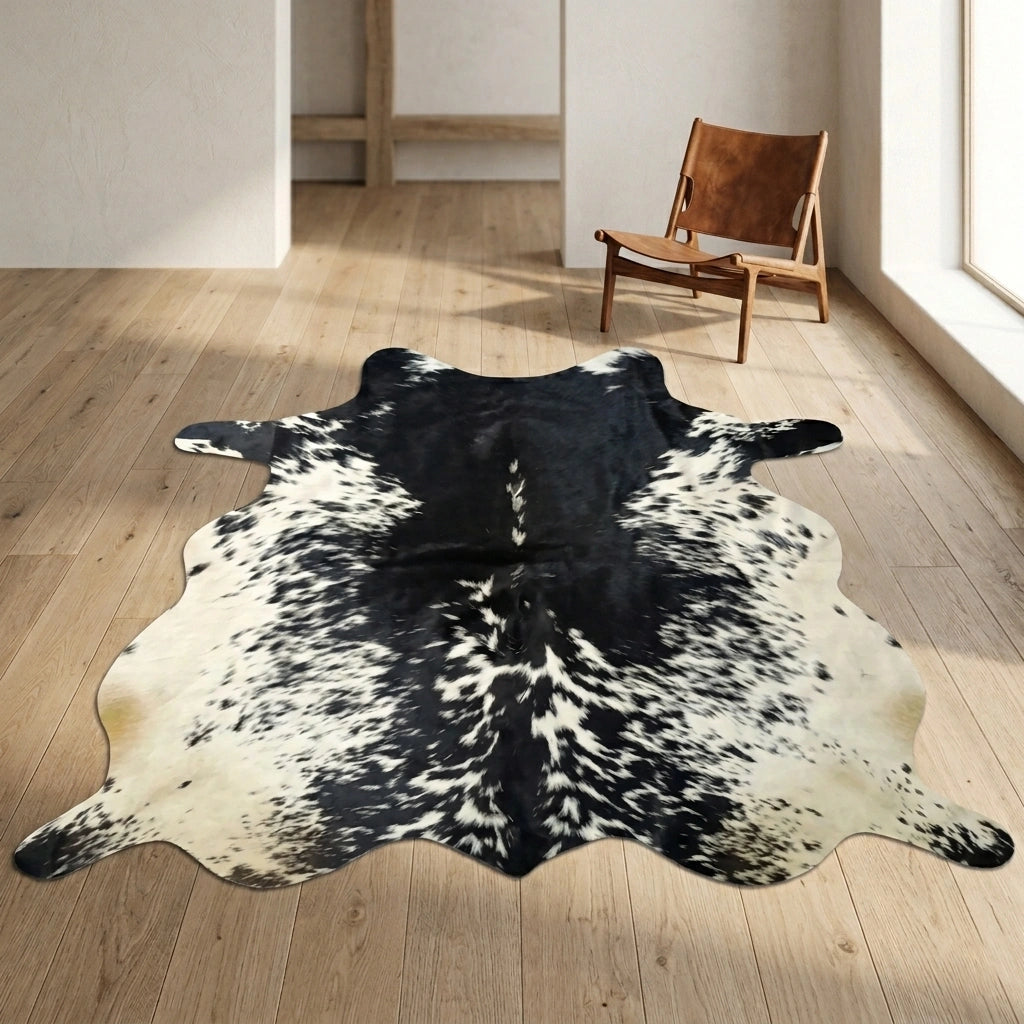 Premium Black and White, Black Salt and pepper, Black salt and pepper Brazilian Cowhide Rug – 5'-0" x 4'-10"