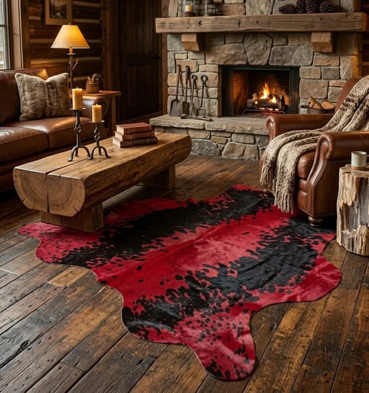 Dyed Red Cowhide Rug with Black Speckles (5x5 ft) – Crimson Noir | Ventinots