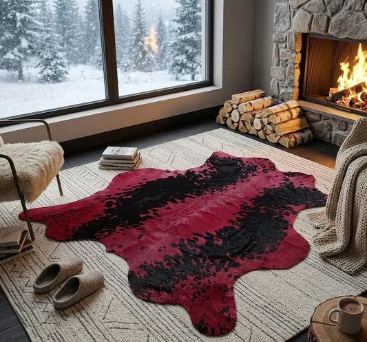 Dyed Red Cowhide Rug with Black Speckles (5x5 ft) – Crimson Noir | Ventinots