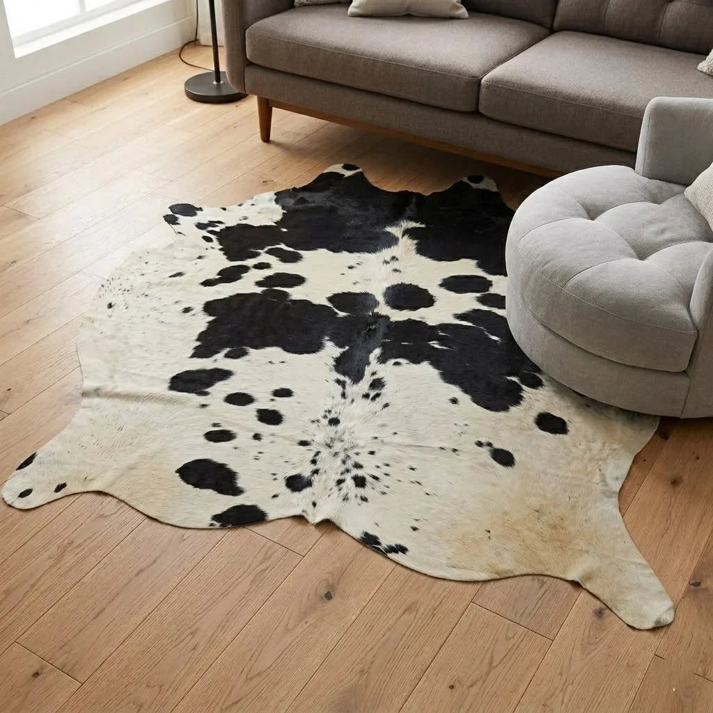 Premium Black and White, Black Salt and pepper, Black salt and pepper Brazilian Cowhide Rug – 5'-5" x 5'-9"