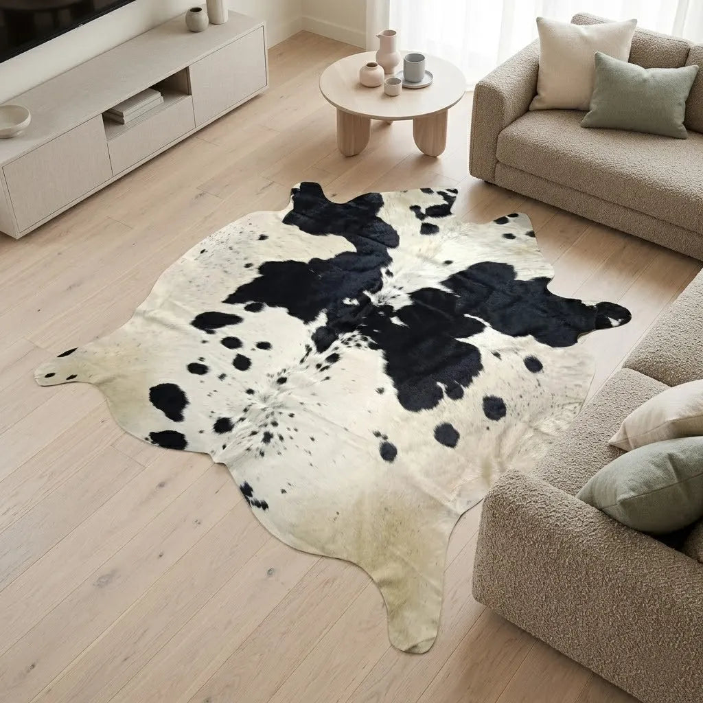 Premium Black and White, Black Salt and pepper, Black salt and pepper Brazilian Cowhide Rug – 5'-5" x 5'-9"