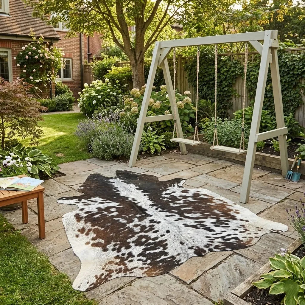 Brown salt and pepper, Tricolor Cowhide Rug – 4'-5" x 5'-0"