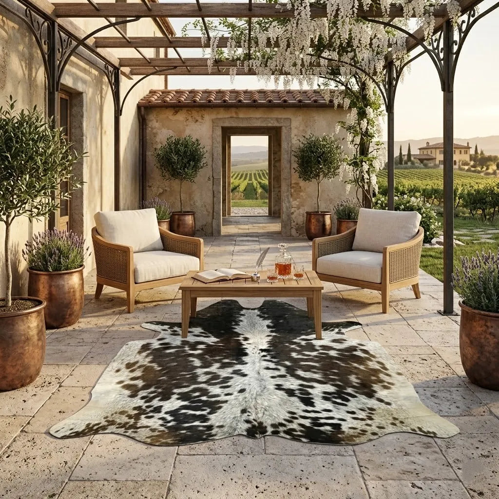 Brown salt and pepper, Tricolor Cowhide Rug – 4'-5" x 5'-0"