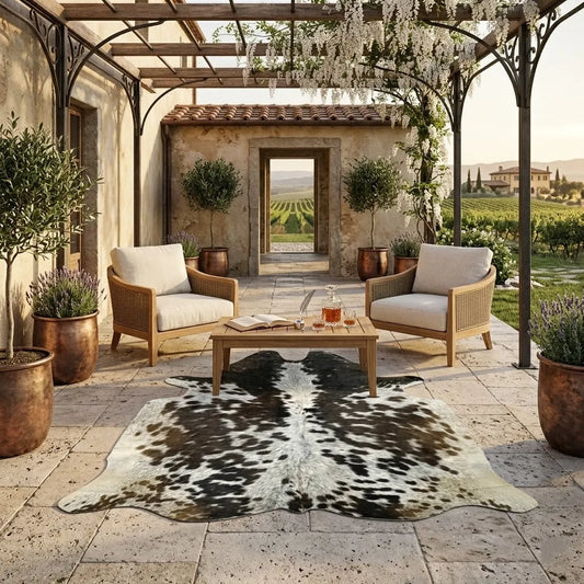 Brown salt and pepper, Tricolor Cowhide Rug – 4'-5" x 5'-0"