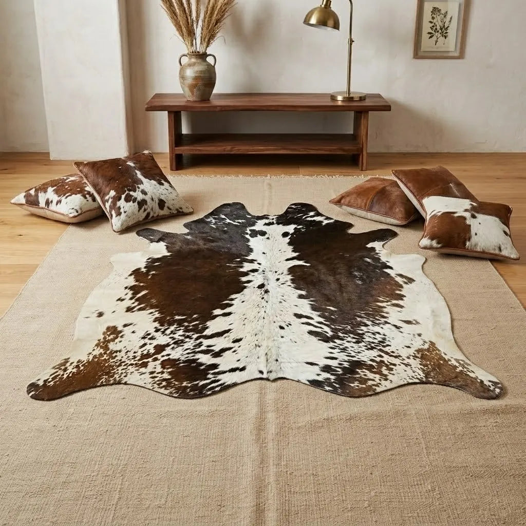 Brown and White, Brown salt and pepper, Tricolor Cowhide Rug – 5'-5" x 5'-6"