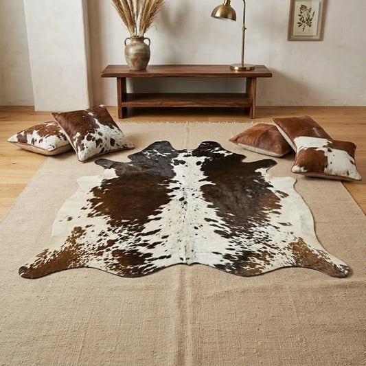 Brown and White, Brown salt and pepper, Tricolor Cowhide Rug – 5'-5" x 5'-6"