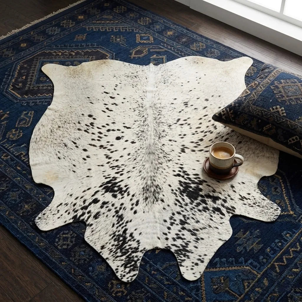 Black salt and pepper Cowhide Rug – 5'-3" x 5'-3"