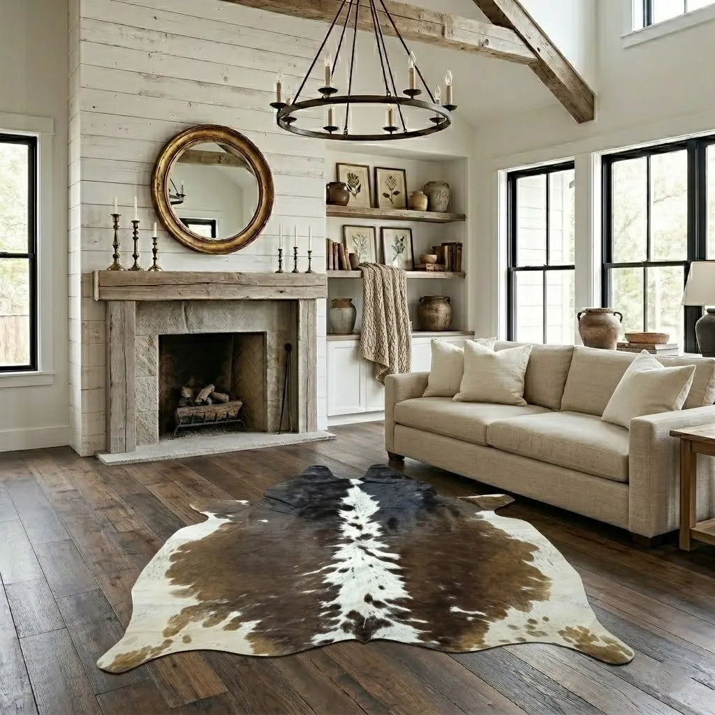 Premium Brown and White Brazilian Cowhide Rug – 5'-0" x 5'-3"