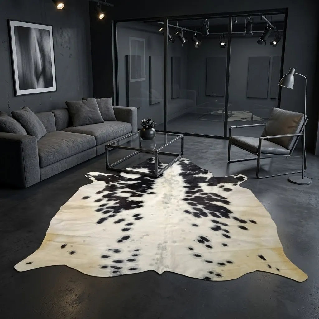 Premium Black Salt and pepper, Black salt and pepper Brazilian Cowhide Rug – 5'-6" x 5'-6"