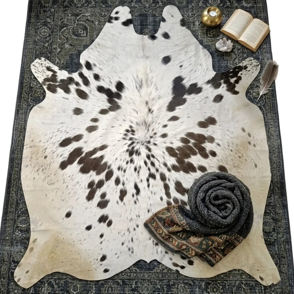 Brown salt and pepper Cowhide Rug – 5'-5" x 5'-6"