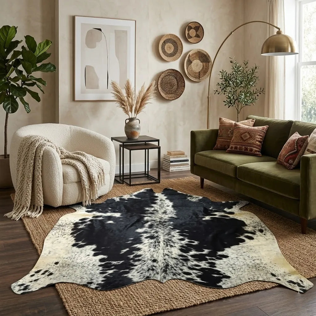 Premium Black and White, Black Salt and pepper, Black salt and pepper Brazilian Cowhide Rug – 6'-0" x 6'-5"