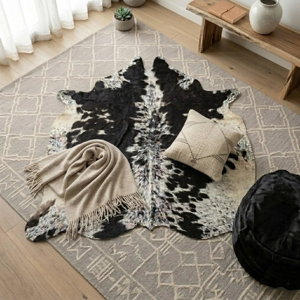 Premium Black and White, Black Salt and pepper, Black salt and pepper Brazilian Cowhide Rug – 6'-0" x 6'-5"